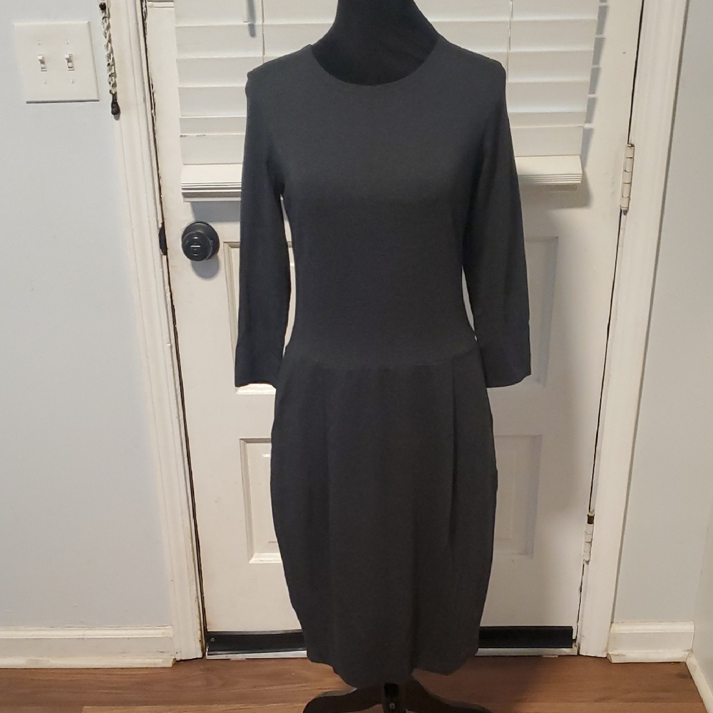 Classic Dark Gray Long-Sleeve Midi Dress